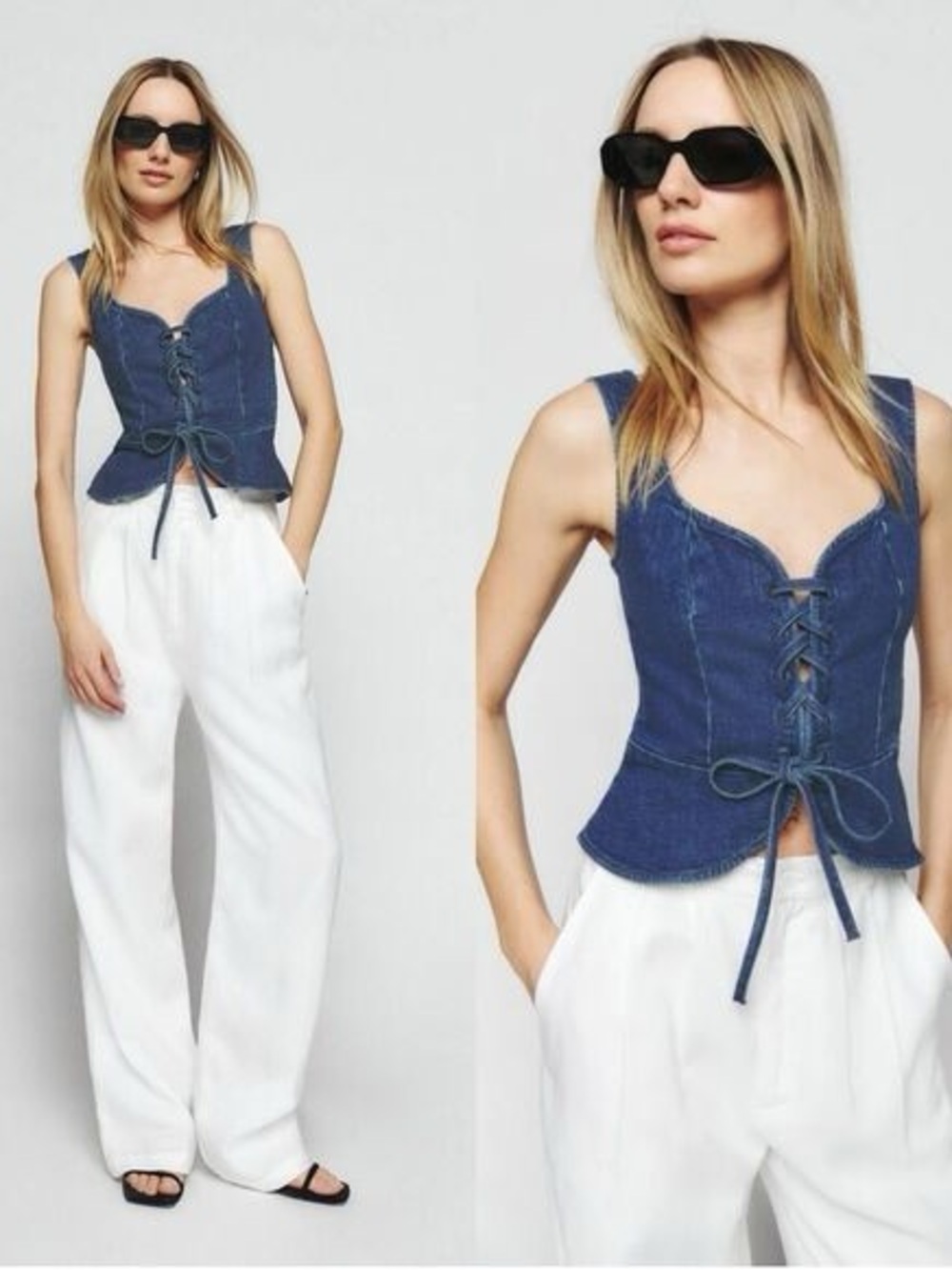 Reformation Blue Denim Lace-Up Corset Top